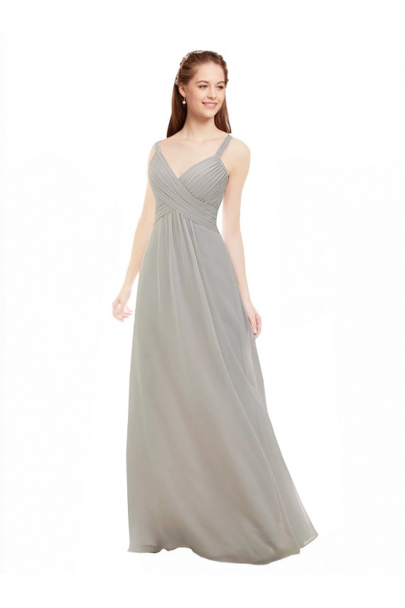 Sleeveless Silver Spaghetti Straps Criss Cross Back Soft Chiffon A-Line Bridesmaid Dress Newcastle