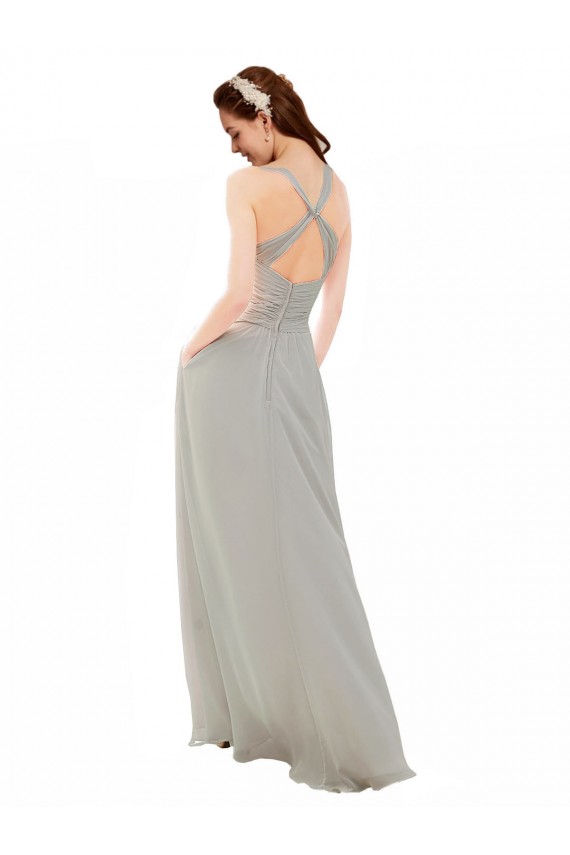 Sleeveless Silver Spaghetti Straps Criss Cross Back Soft Chiffon A-Line Bridesmaid Dress Newcastle