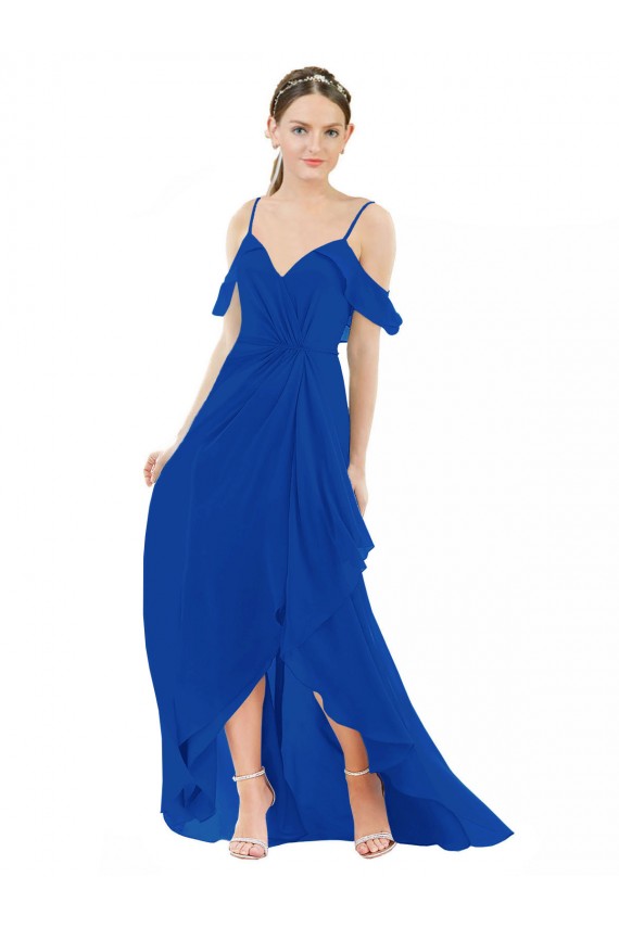 Cold Shoulder V-Neck Soft Chiffon A-Line High Low Bridesmaid Dress Newcastle