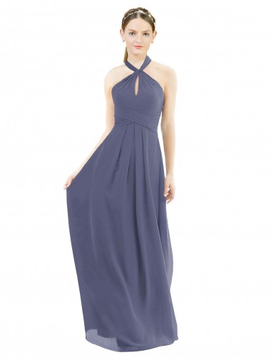 Sleeveless Silver Stone Halter Neck Low Back Soft Chiffon A-Line Bridesmaid Dress Newcastle