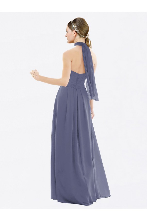 Sleeveless Silver Stone Halter Neck Low Back Soft Chiffon A-Line Bridesmaid Dress Newcastle
