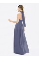 Sleeveless Silver Stone Halter Neck Low Back Soft Chiffon A-Line Bridesmaid Dress Newcastle