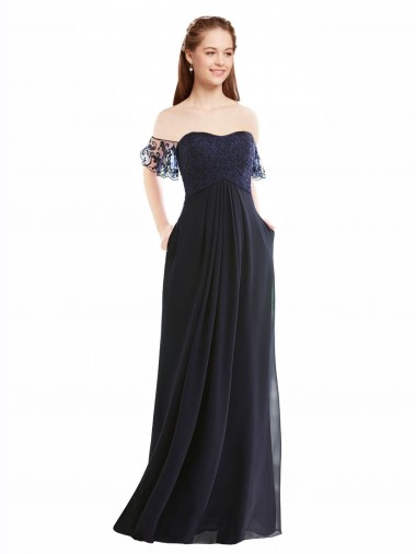 Cap Sleeves Off the Shoulder Soft Chiffon & Lace A-Line Formal Dress / Bridesmaid Dress Newcastle