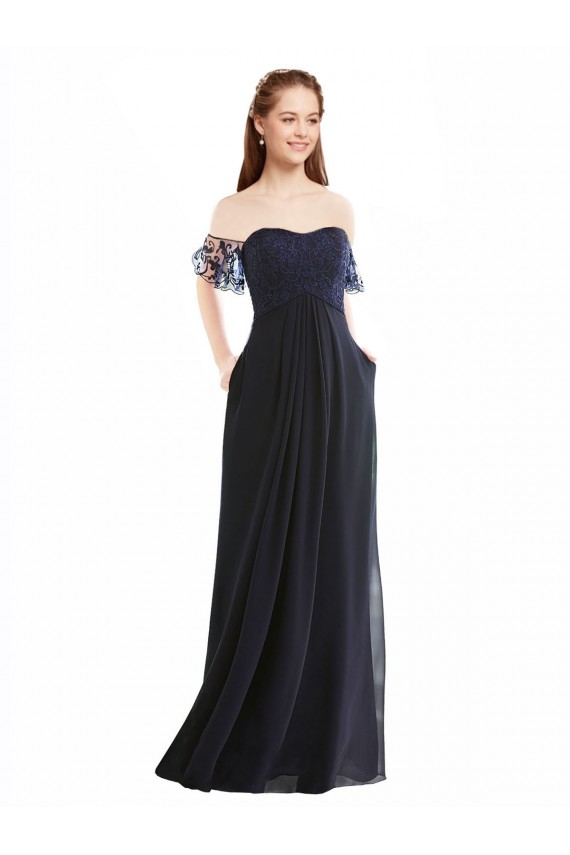 Cap Sleeves Off the Shoulder Soft Chiffon & Lace A-Line Formal Dress / Bridesmaid Dress Newcastle