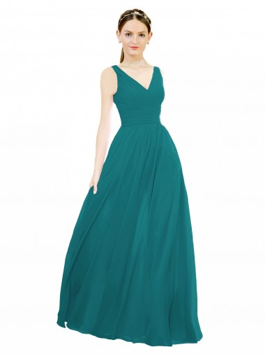Sleeveless Hunter V-Neck Chiffon A-Line Bridesmaid Gowns Newcastle