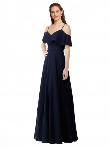 Sleeveless Dark Navy Off the Shoulder Soft Chiffon A-Line Bridesmaid Dress Newcastle