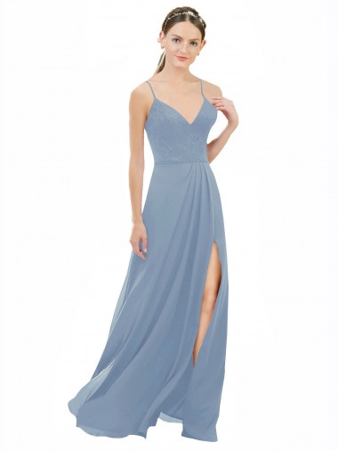 Sleeveless Spaghetti Straps Open Back Soft Chiffon & Lace A-Line Bridesmaid Dress Newcastle
