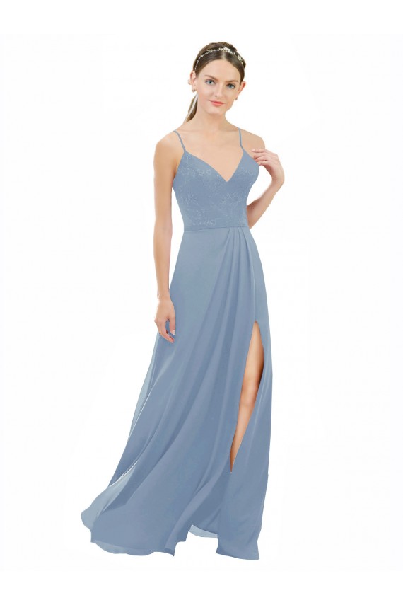 Sleeveless Spaghetti Straps Open Back Soft Chiffon & Lace A-Line Bridesmaid Dress Newcastle
