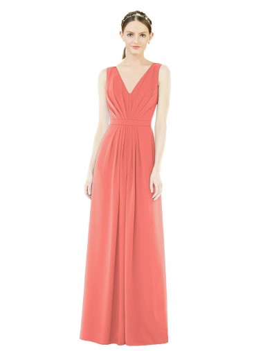 Sleeveless Coral V-Neck V-Back Soft Chiffon A-Line Bridesmaid Dress Newcastle