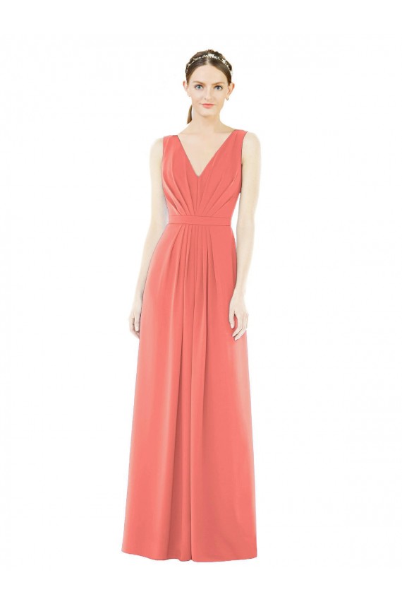 Sleeveless Coral V-Neck V-Back Soft Chiffon A-Line Bridesmaid Dress Newcastle