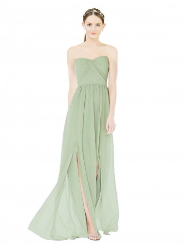 Sleeveless Sage Sweetheart Low Back Soft Chiffon A-Line Semi Formal Evening Dress / Bridesmaid Dress Newcastle