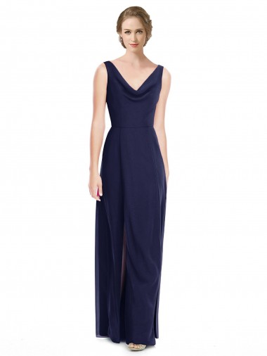 Sleeveless Dark Navy Cowl Neck V-Back Soft Chiffon A-Line Bridesmaid Dress Newcastle
