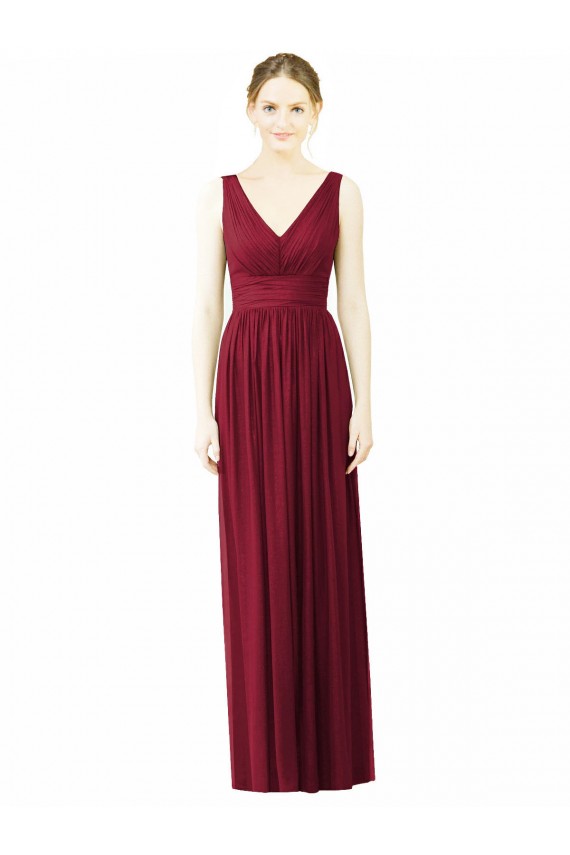 Sleeveless Burgundy V-Neck V-Back Soft Chiffon A-Line Bridesmaid Dress / Formal Dress Newcastle
