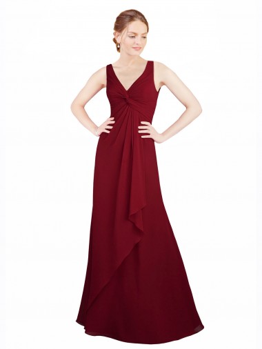 Sleeveless Burgundy V-Neck Chiffon A-Line Bridesmaid Dress / Evening Dress Newcastle