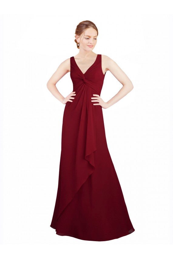 Sleeveless Burgundy V-Neck Chiffon A-Line Bridesmaid Dress / Evening Dress Newcastle