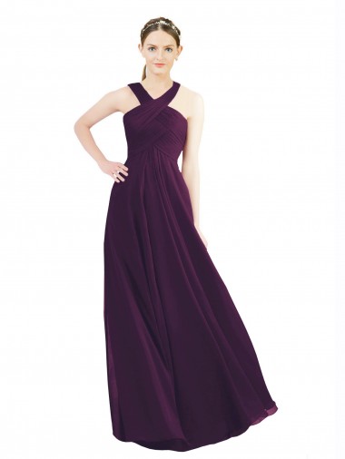 Sleeveless Grape Halter Neck Long Soft Chiffon A-Line Bridesmaid Dresses Newcastle