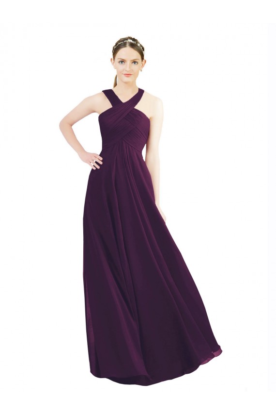 Sleeveless Grape Halter Neck Long Soft Chiffon A-Line Bridesmaid Dresses Newcastle