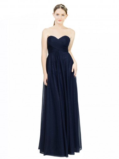 Sleeveless Dark Navy Sweetheart Low Back Chiffon A-Line Bridesmaid Dress / Evening Dress Newcastle