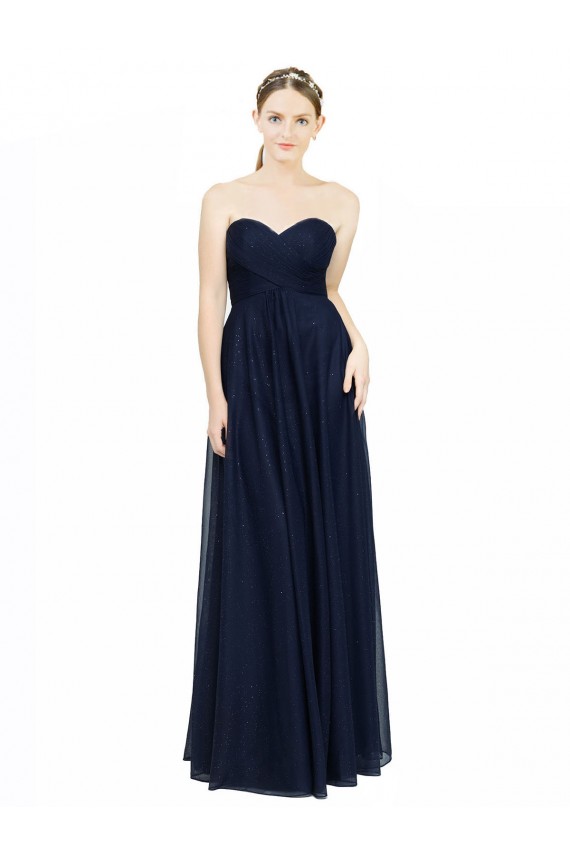 Sleeveless Dark Navy Sweetheart Low Back Chiffon A-Line Bridesmaid Dress / Evening Dress Newcastle