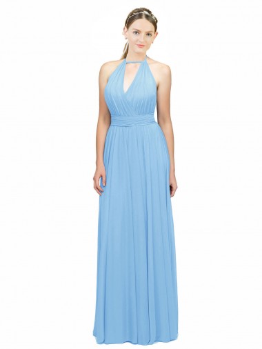 Sleeveless Periwinkle Halter Neck Open Back Soft Chiffon A-Line Bridesmaid Dress Newcastle