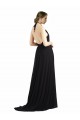 Sleeveless Oyster Silver Halter Neck Open Back Soft Chiffon A-Line Bridesmaid Dress Newcastle