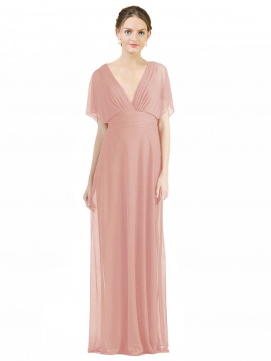 Short Sleeves V-Neck V-Back Soft Chiffon A-Line Bridesmaid Dress / Formal Dress Newcastle