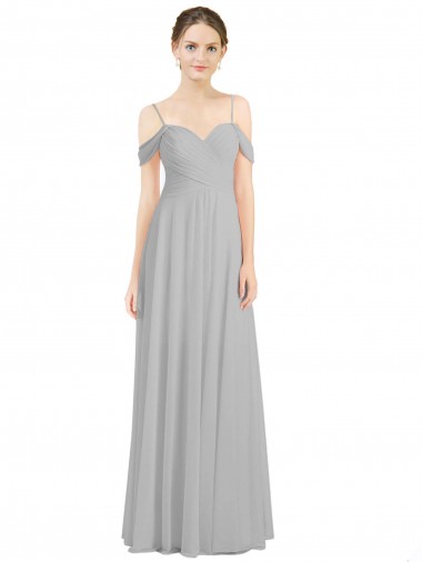 Sleeveless Silver Off the Shoulder Low Back Lxue Chiffon A-Line Bridesmaid Dress Newcastle