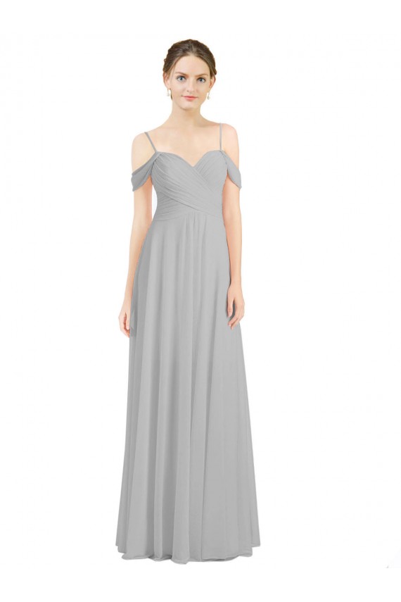 Sleeveless Silver Off the Shoulder Low Back Lxue Chiffon A-Line Bridesmaid Dress Newcastle