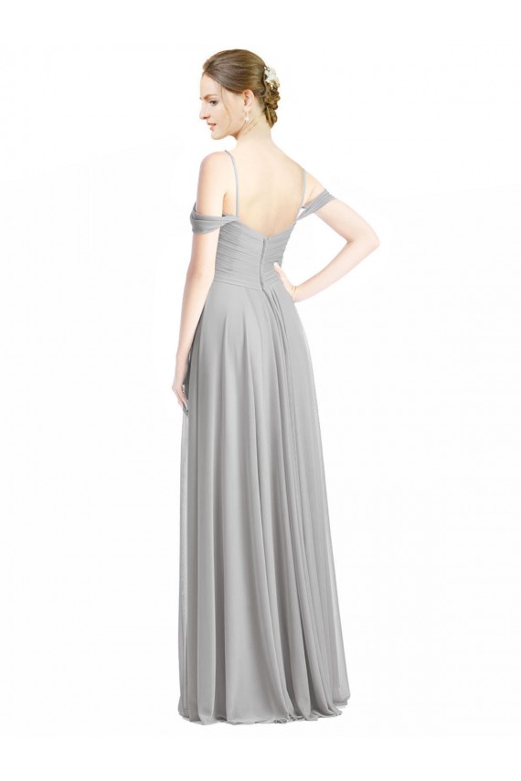 Sleeveless Silver Off the Shoulder Low Back Lxue Chiffon A-Line Bridesmaid Dress Newcastle