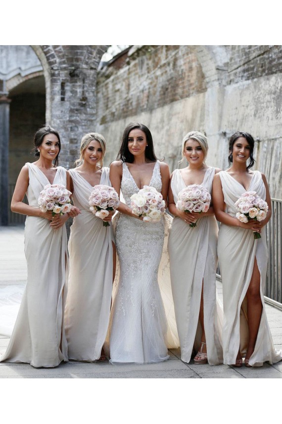 Sleeveless V-Neck Low Back Soft Chiffon A-Line Bridesmaid Dress Newcastle