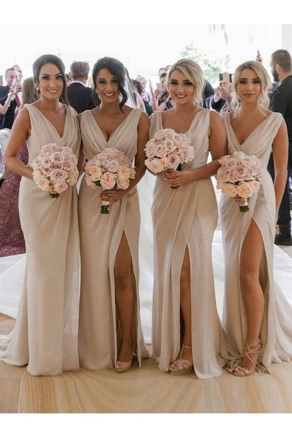 Sleeveless V-Neck Low Back Soft Chiffon A-Line Bridesmaid Dress Newcastle