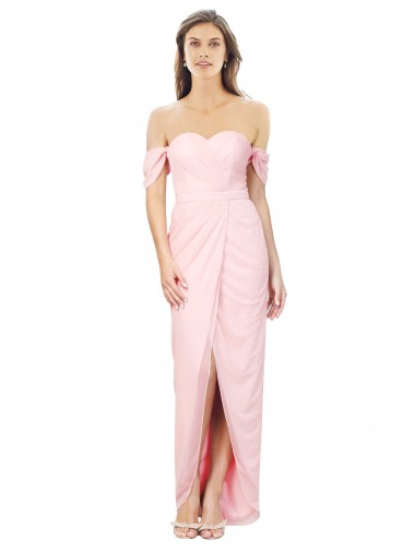 Sleeveless Pink Off the Shoulder Soft Chiffon A-Line High Low Bridesmaid Dress Newcastle