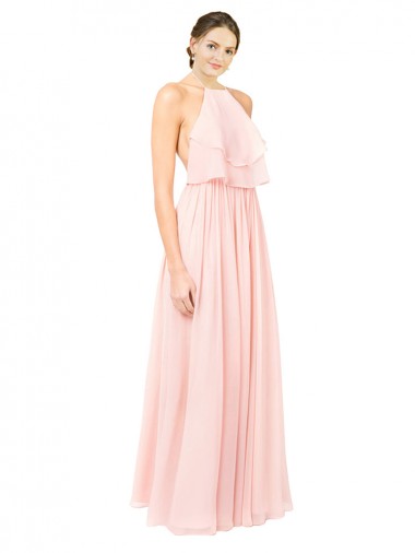 Sleeveless Pink Halter Neck Open Back Soft Chiffon A-Line Formal Dress / Bridesmaid Dress Newcastle