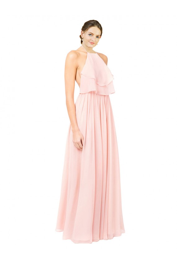 Sleeveless Pink Halter Neck Open Back Soft Chiffon A-Line Formal Dress / Bridesmaid Dress Newcastle