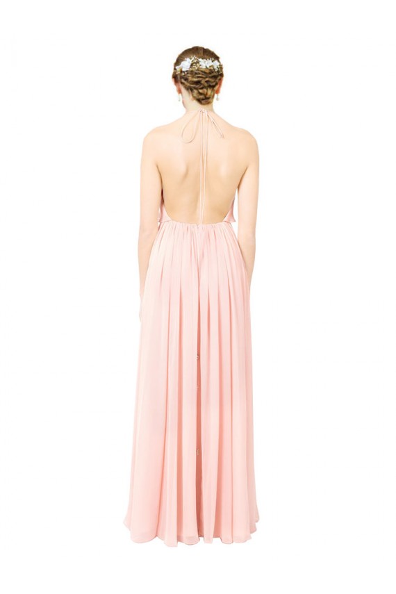 Sleeveless Pink Halter Neck Open Back Soft Chiffon A-Line Formal Dress / Bridesmaid Dress Newcastle