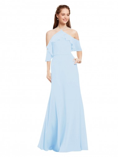 Cold Shoulder Halter Neck Soft Chiffon A-Line Formal Dress / Bridesmaid Dress Newcastle