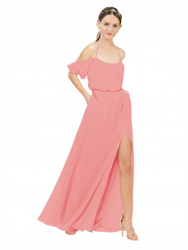 Sleeveless Watermelon Off the Shoulder Soft Chiffon A-Line Bridesmaid Dress Newcastle