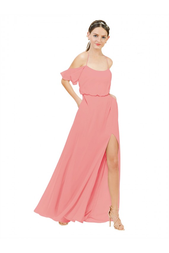 Sleeveless Watermelon Off the Shoulder Soft Chiffon A-Line Bridesmaid Dress Newcastle