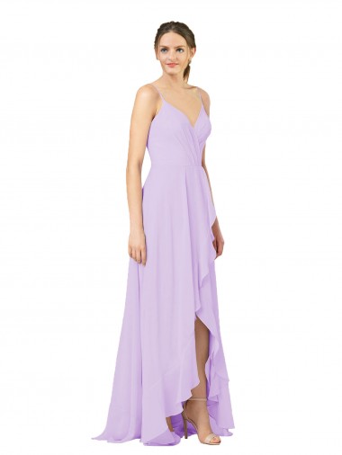 Sleeveless V-Neck Open Back Soft Chiffon Sheath High Low Bridesmaid Dress Newcastle