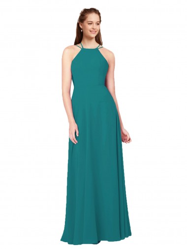 Sleeveless High Neck Criss Cross Back Soft Chiffon Sheath Bridesmaid Dress Newcastle