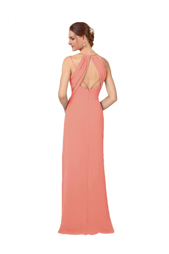 Sleeveless Desert Rose V-Neck Keyhole Back Soft Chiffon Sheath Bridesmaid Dress Newcastle