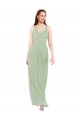 Sleeveless Smoke Green V-Neck Keyhole Back Soft Chiffon Sheath Bridesmaid Dress Newcastle