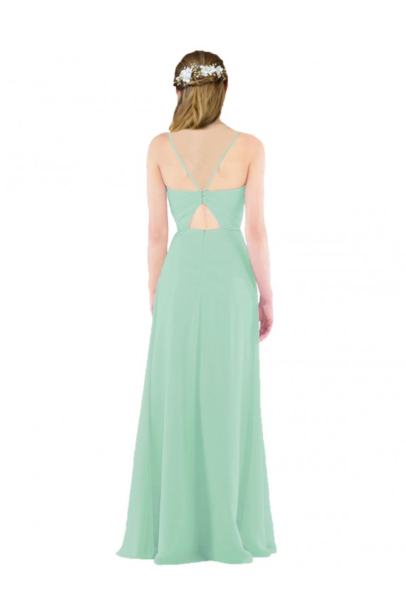 Sleeveless Mint Green V-Neck Keyhole Back Soft Chiffon Sheath Bridesmaid Dress Newcastle