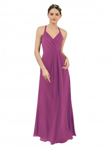 Sleeveless Wild Berry V-Neck Keyhole Back Soft Chiffon Sheath Bridesmaid Dress Newcastle
