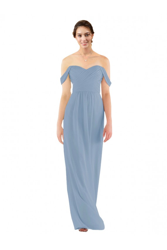 Sleeveless Dusty Blue Off the Shoulder Soft Chiffon Sheath Bridesmaid Dress Newcastle