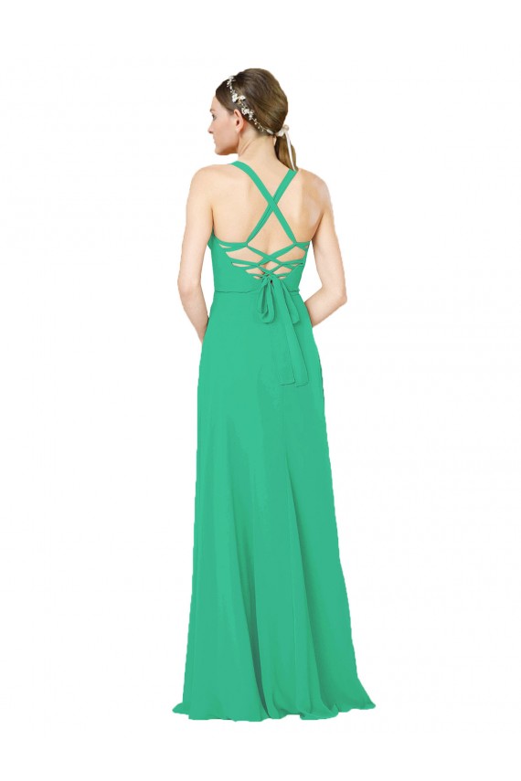 Sleeveless V-Neck Criss Cross Back Soft Chiffon Sheath Bridesmaid Dress Newcastle