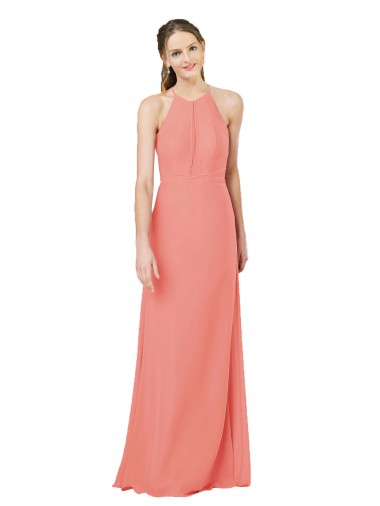 Sleeveless Desert Rose Halter Neck Keyhole Back Soft Chiffon Sheath Bridesmaid Dress Newcastle