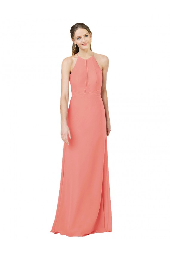 Sleeveless Desert Rose Halter Neck Keyhole Back Soft Chiffon Sheath Bridesmaid Dress Newcastle