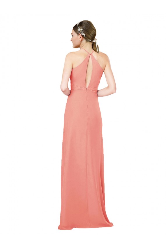 Sleeveless Desert Rose Halter Neck Keyhole Back Soft Chiffon Sheath Bridesmaid Dress Newcastle