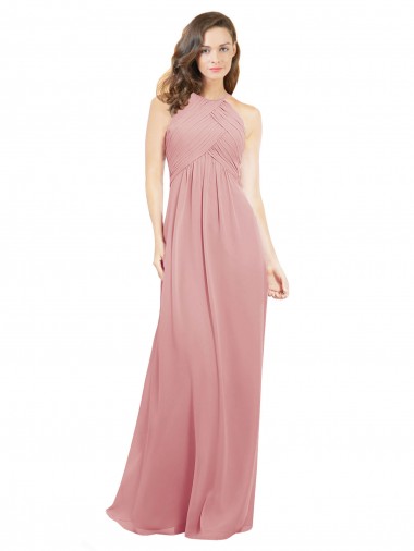 Sleeveless Bliss Pink Halter Neck Keyhole Back Soft Chiffon A-Line Bridesmaid Dress Newcastle